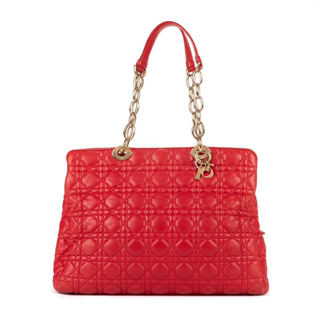 Shoulder Bag Soft Tote Red Cannaged Leather