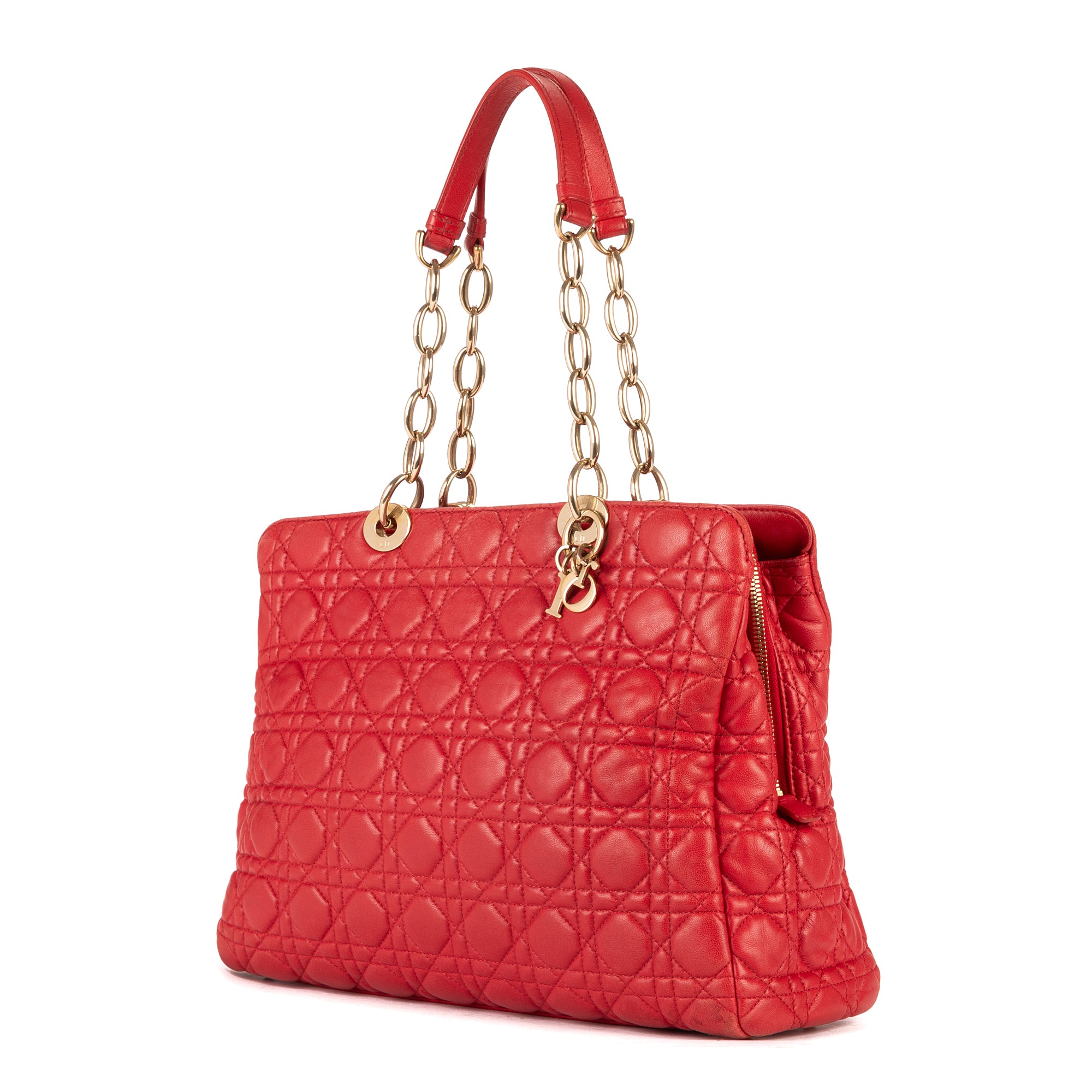 Shoulder Bag Soft Tote Red Cannaged Leather