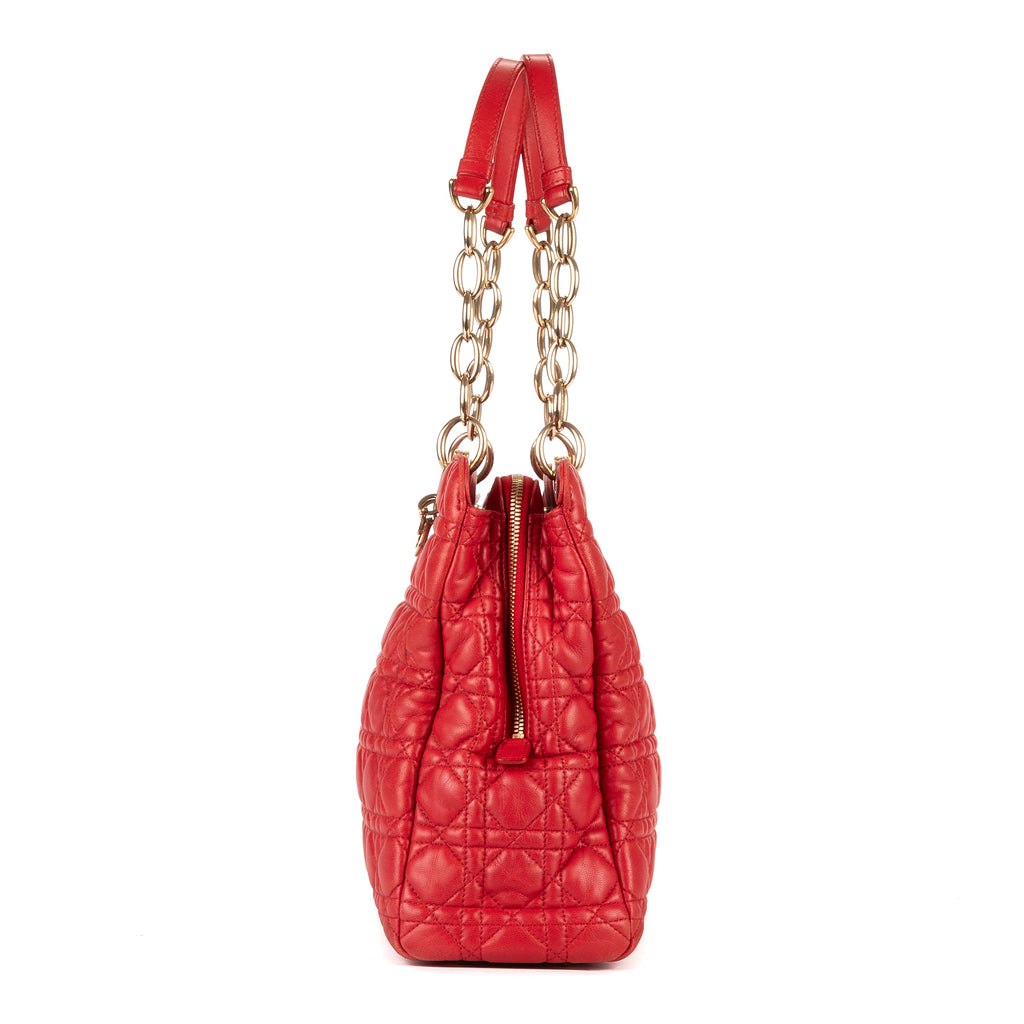 Shoulder Bag Soft Tote Red Cannaged Leather