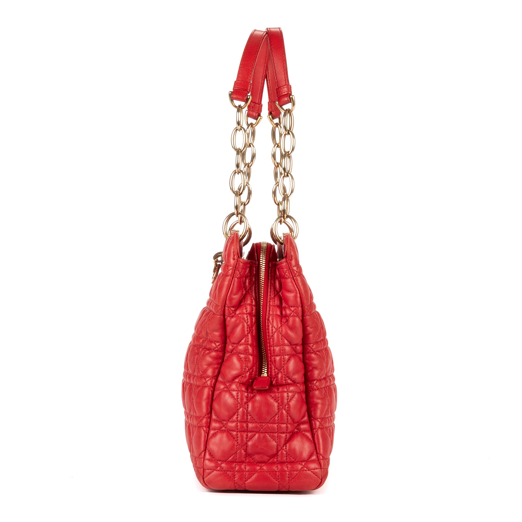 Shoulder Bag Soft Tote Red Cannaged Leather