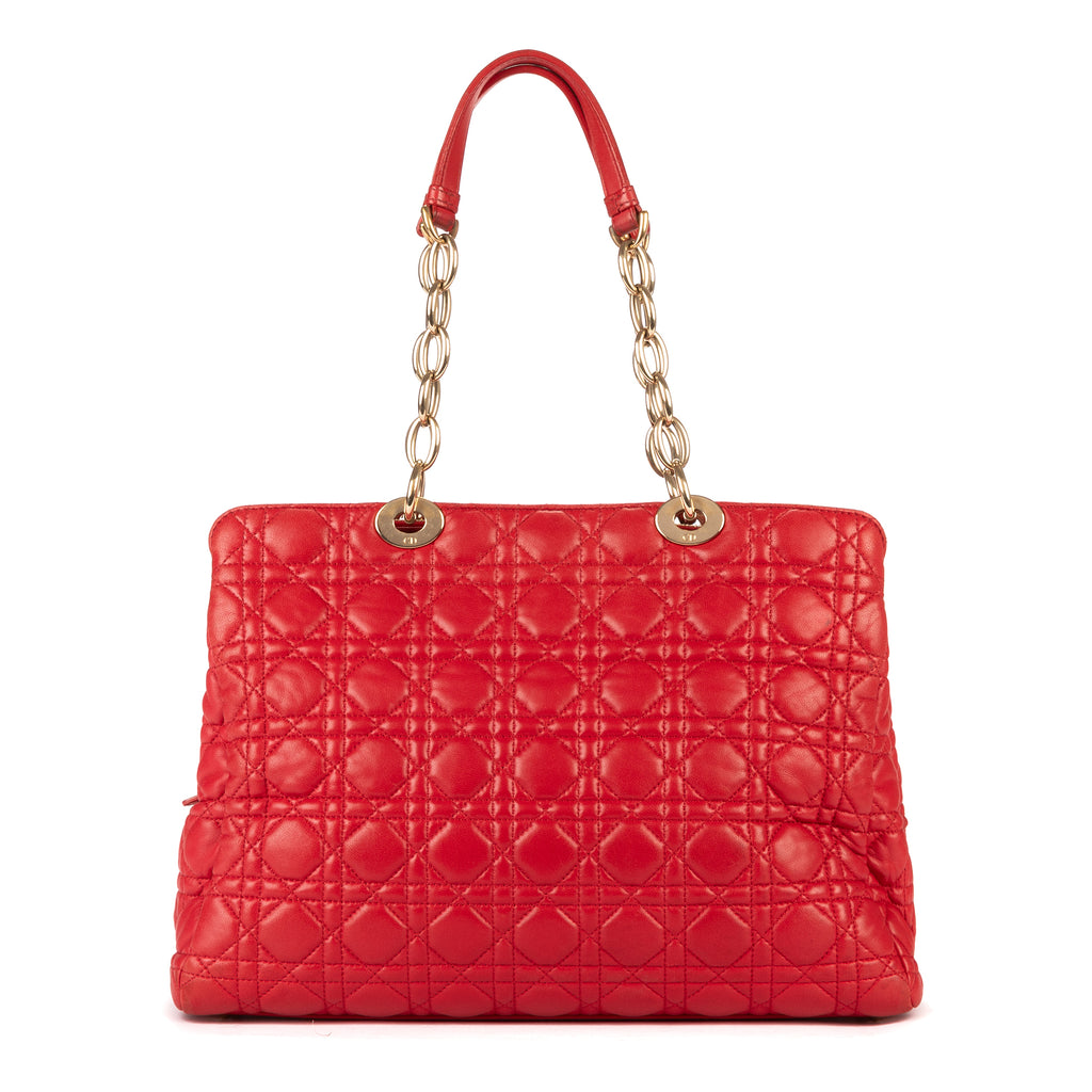 Shoulder Bag Soft Tote Red Cannaged Leather