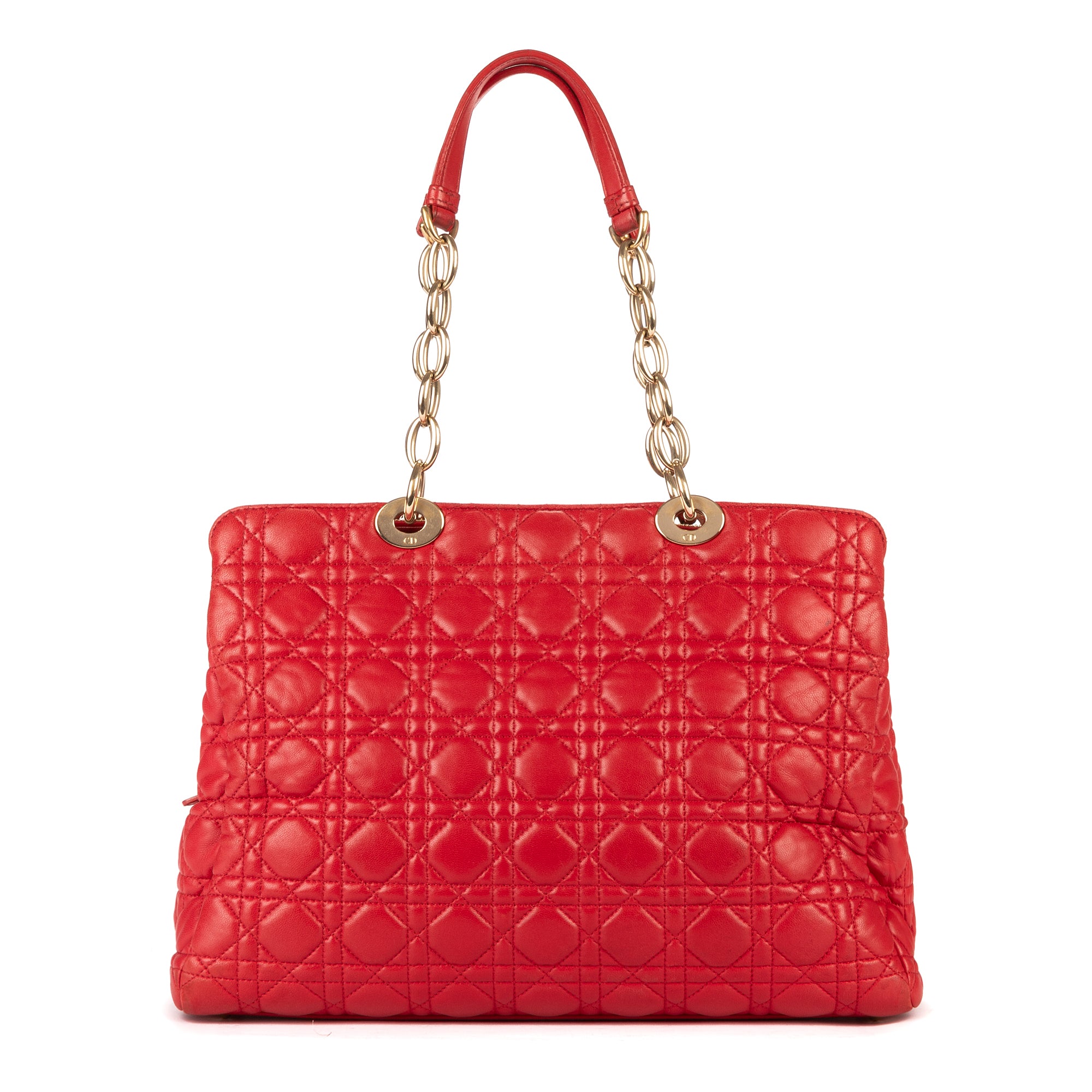 Shoulder Bag Soft Tote Red Cannaged Leather