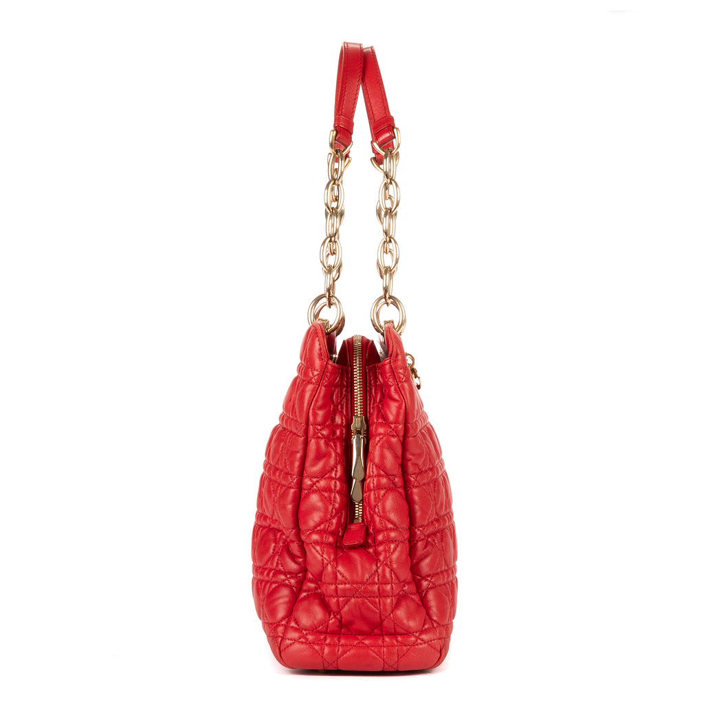 Shoulder Bag Soft Tote Red Cannaged Leather