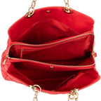 Shoulder Bag Soft Tote Red Cannaged Leather
