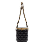 Shoulder Bag Vanity Box Crossbody Mini Black Lambskin Quilted Leather
