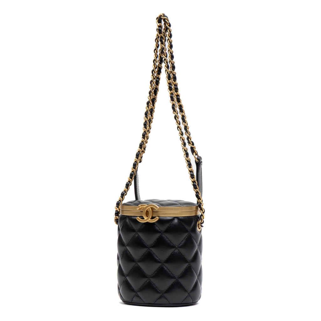 Shoulder Bag Vanity Box Crossbody Mini Black Lambskin Quilted Leather