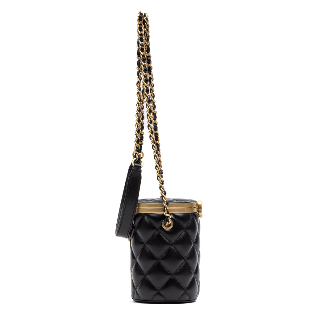 Shoulder Bag Vanity Box Crossbody Mini Black Lambskin Quilted Leather