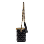 Shoulder Bag Vanity Box Crossbody Mini Black Lambskin Quilted Leather