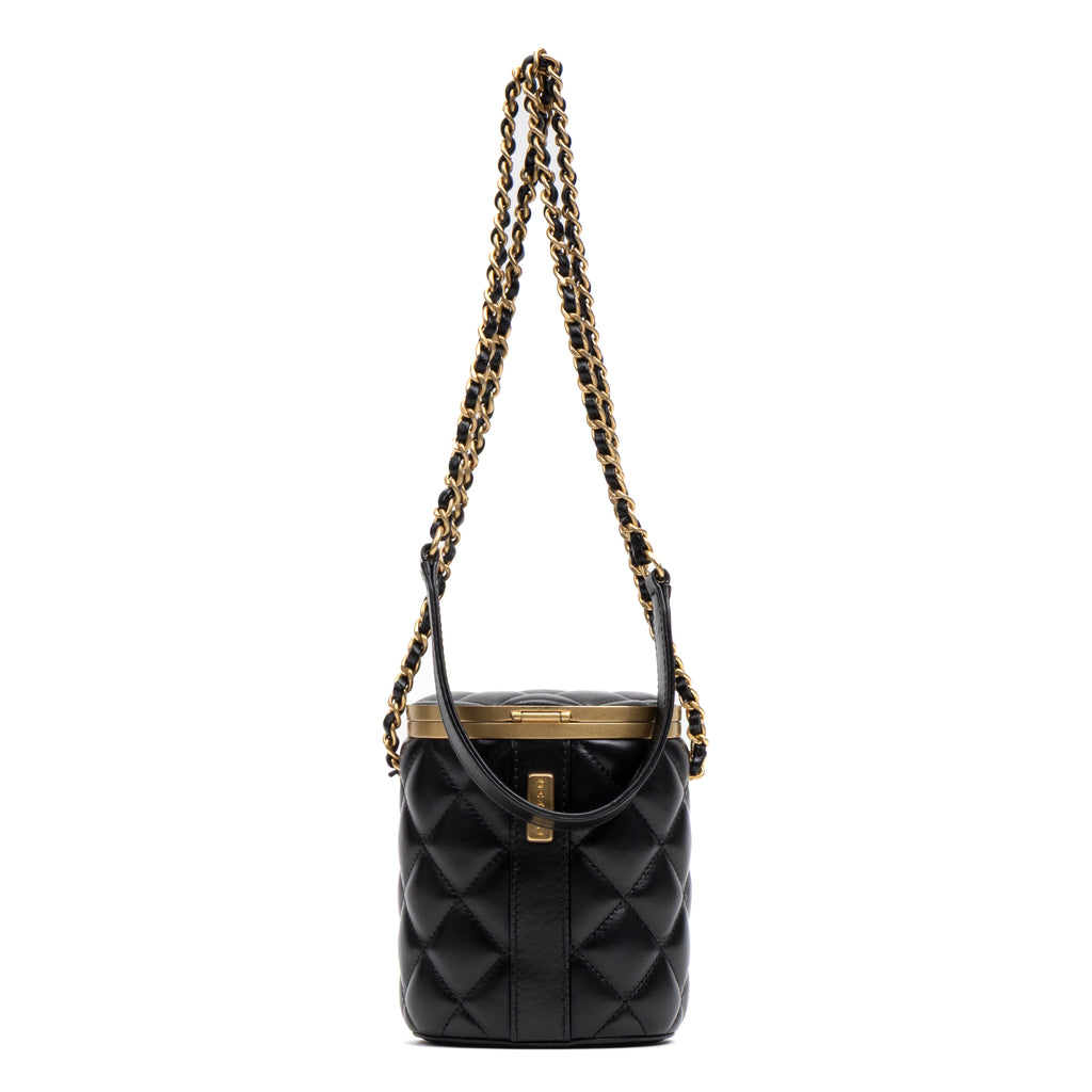 Shoulder Bag Vanity Box Crossbody Mini Black Lambskin Quilted Leather