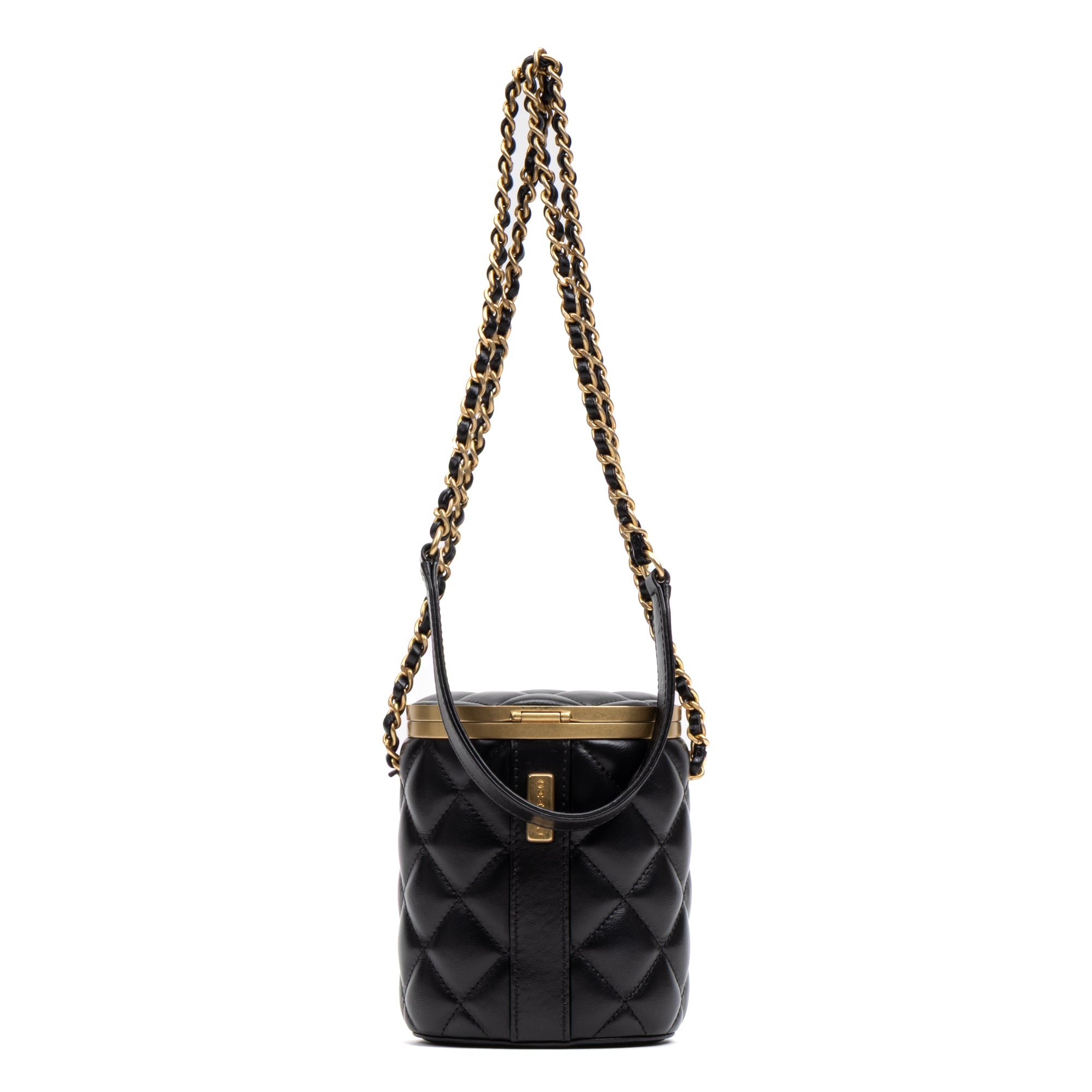 Shoulder Bag Vanity Box Crossbody Mini Black Lambskin Quilted Leather