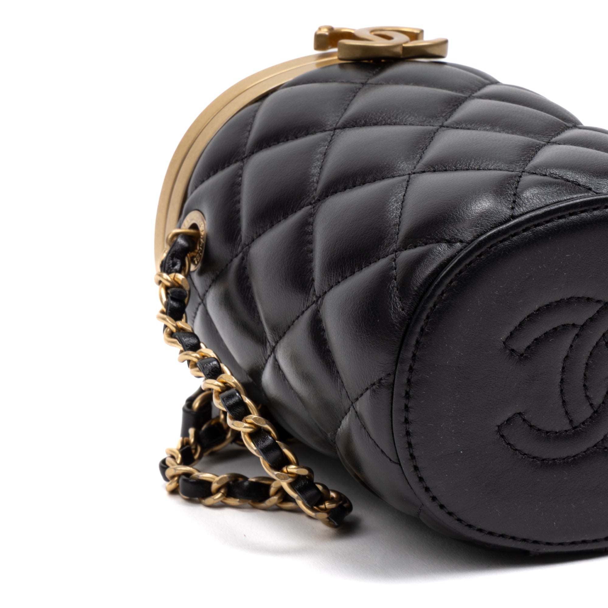 Shoulder Bag Vanity Box Crossbody Mini Black Lambskin Quilted Leather