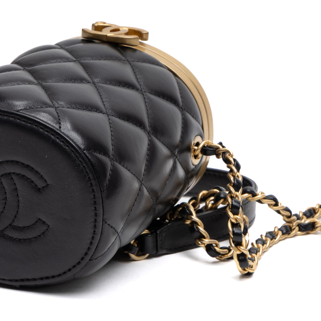 Shoulder Bag Vanity Box Crossbody Mini Black Lambskin Quilted Leather