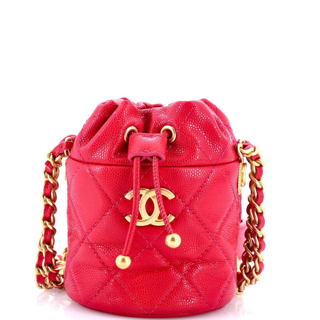 Shoulder Bag Twist Your Buttons Drawstring Bucket Mini Pink Caviar Quilted Leather