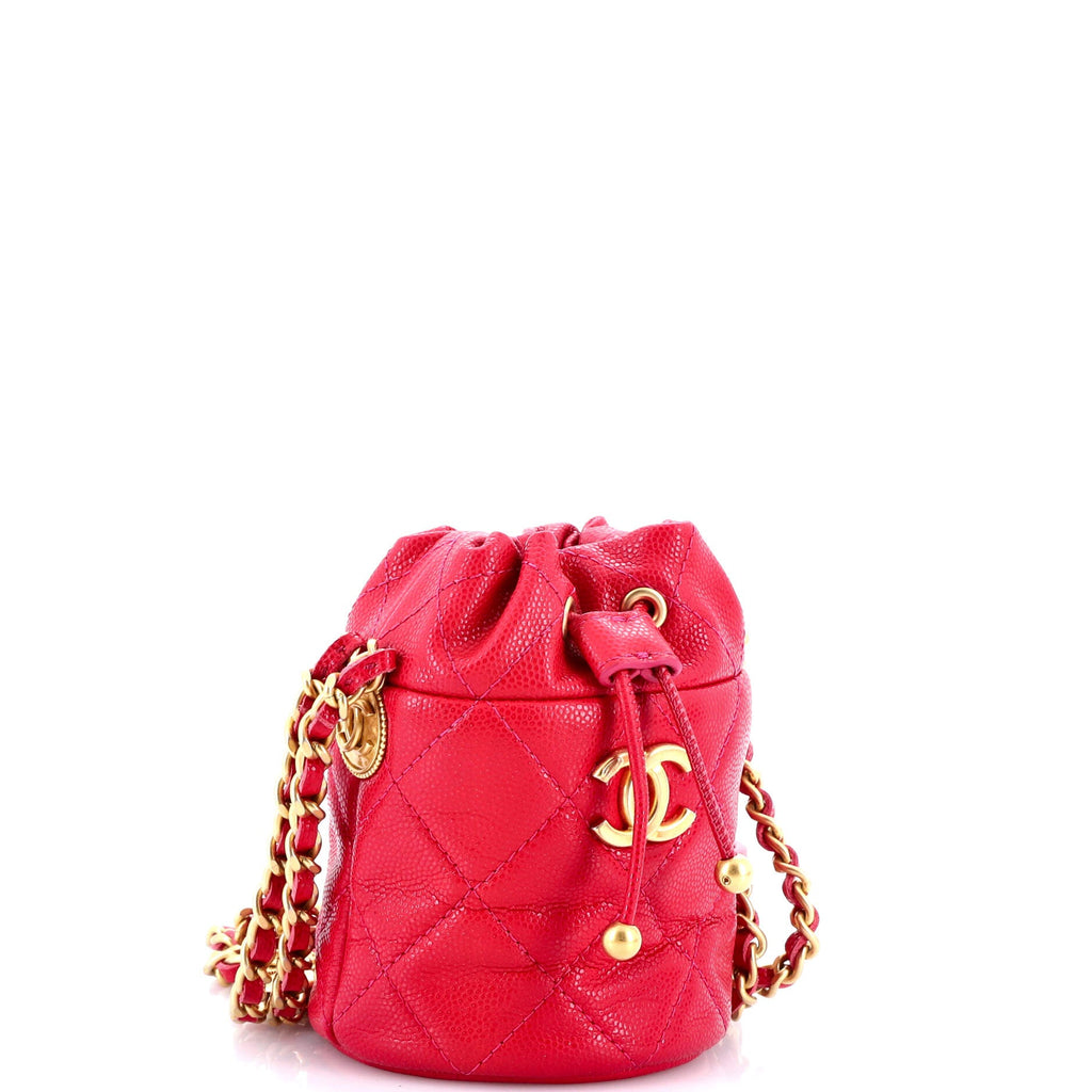 Shoulder Bag Twist Your Buttons Drawstring Bucket Mini Pink Caviar Quilted Leather