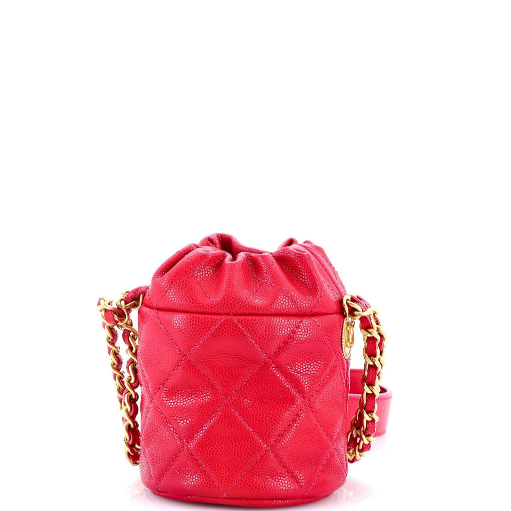 Shoulder Bag Twist Your Buttons Drawstring Bucket Mini Pink Caviar Quilted Leather