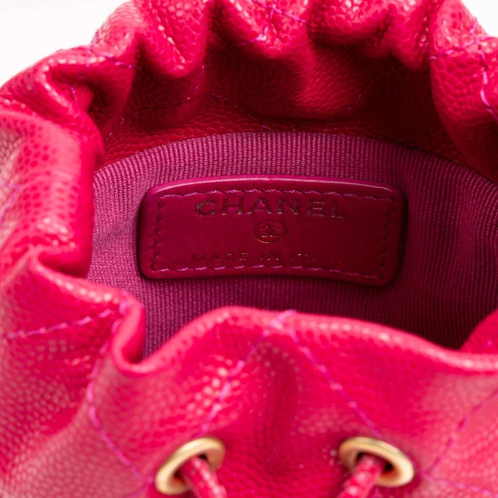 Shoulder Bag Twist Your Buttons Drawstring Bucket Mini Pink Caviar Quilted Leather