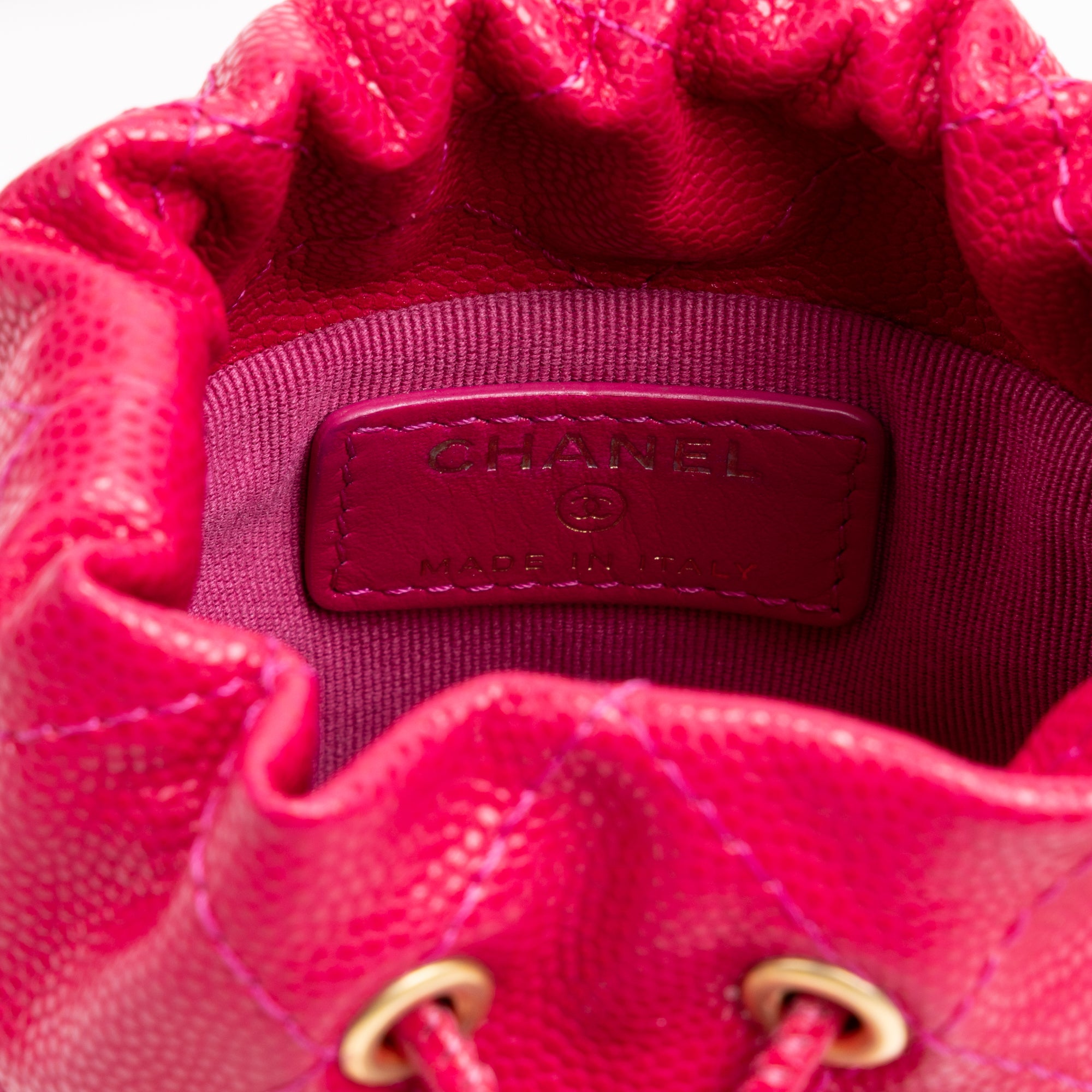 Shoulder Bag Twist Your Buttons Drawstring Bucket Mini Pink Caviar Quilted Leather