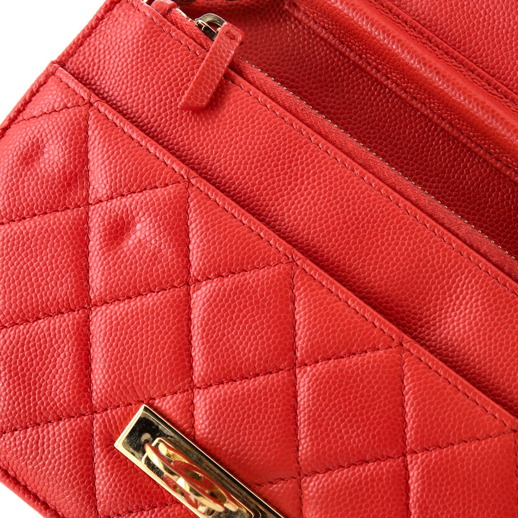 Shoulder Bag Flap Wallet on Chain Pink Caviar Quilted Leather
