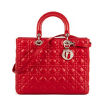 Shoulder Bag Lady Dior Large Red Cannaged Leather
