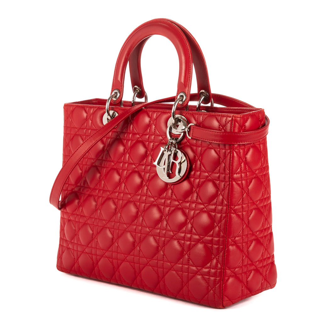 Shoulder Bag Lady Dior Large Red Cannaged Leather
