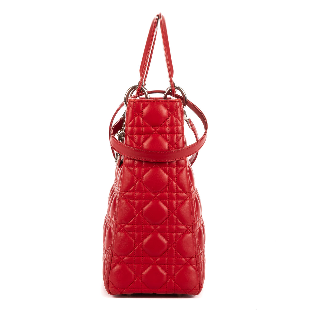 Shoulder Bag Lady Dior Large Red Cannaged Leather