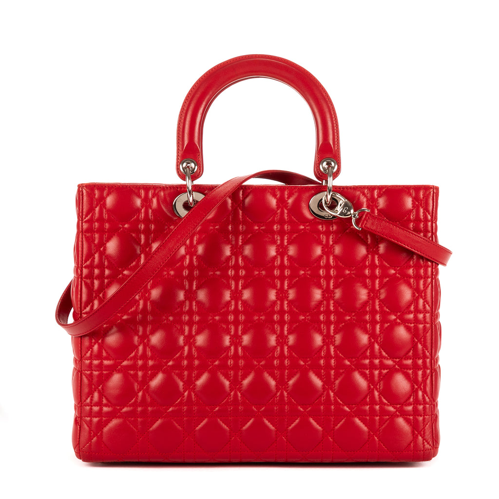 Shoulder Bag Lady Dior Large Red Cannaged Leather