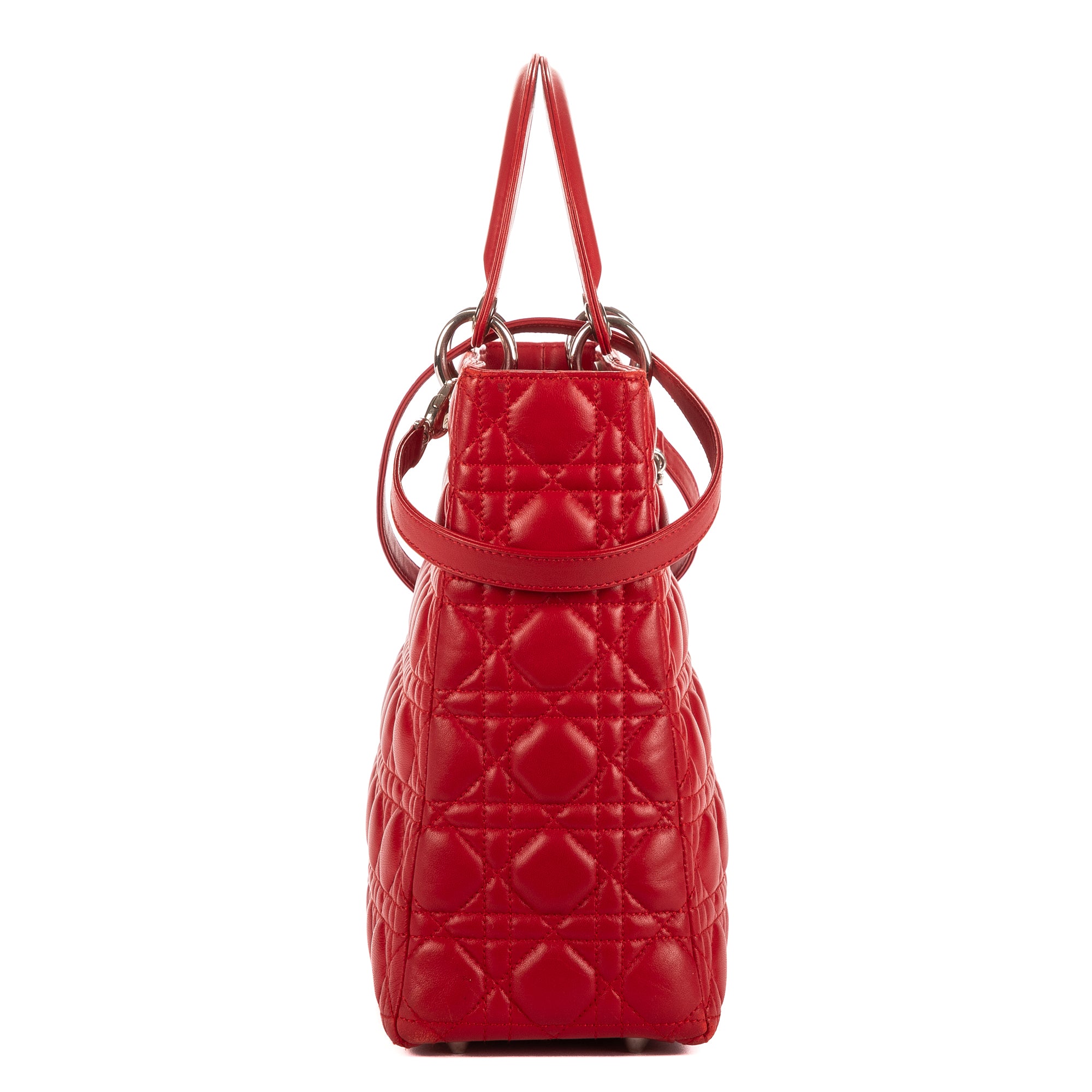 Shoulder Bag Lady Dior Large Red Cannaged Leather