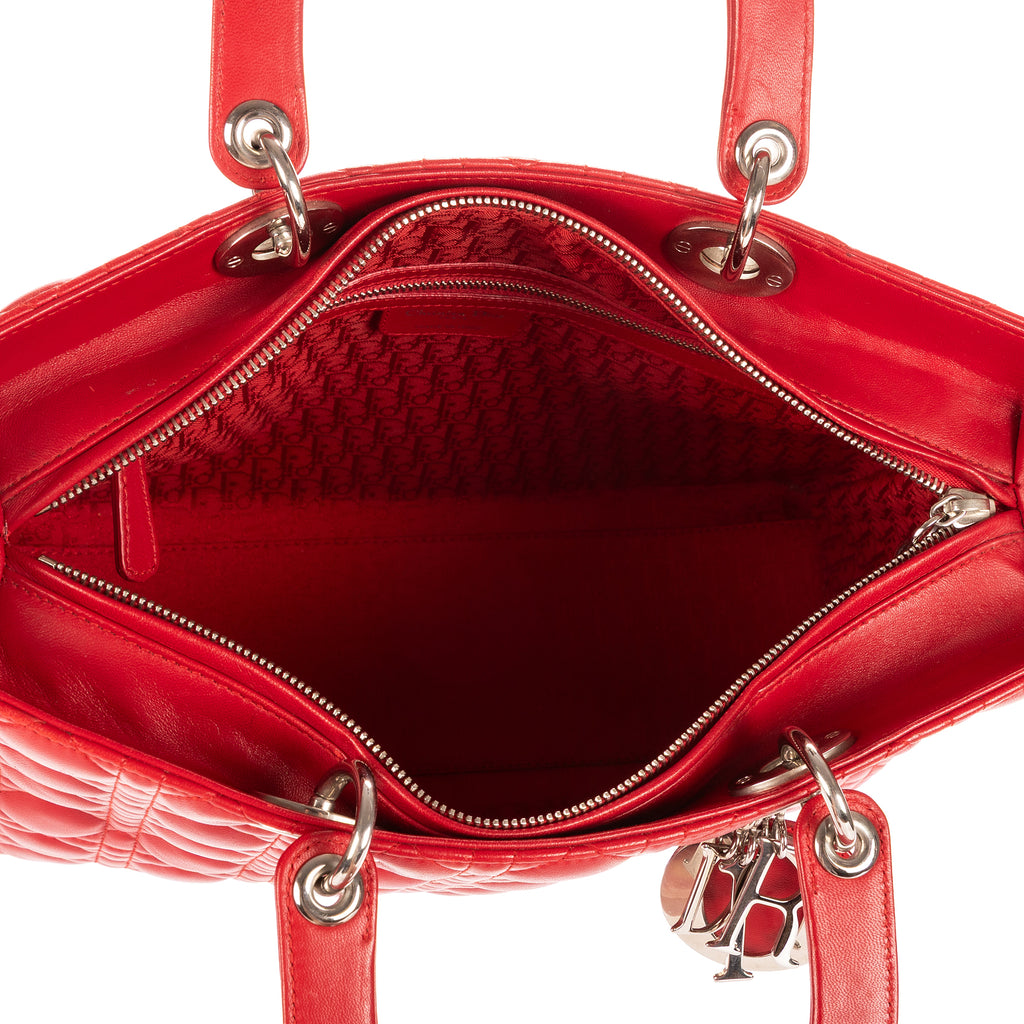 Shoulder Bag Lady Dior Large Red Cannaged Leather