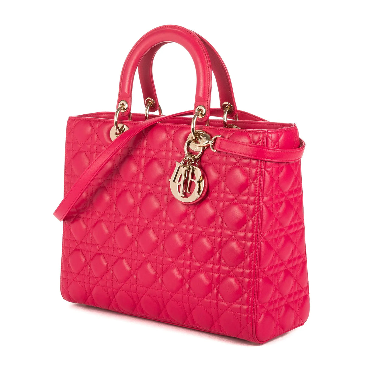 Sac bandoulière Lady Dior grand modèle en cuir cannage rose