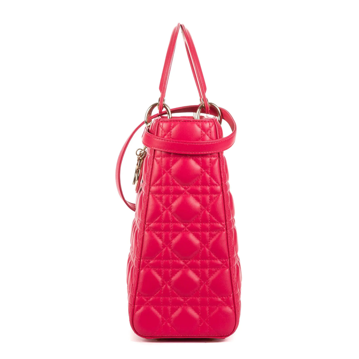 Sac bandoulière Lady Dior grand modèle en cuir cannage rose