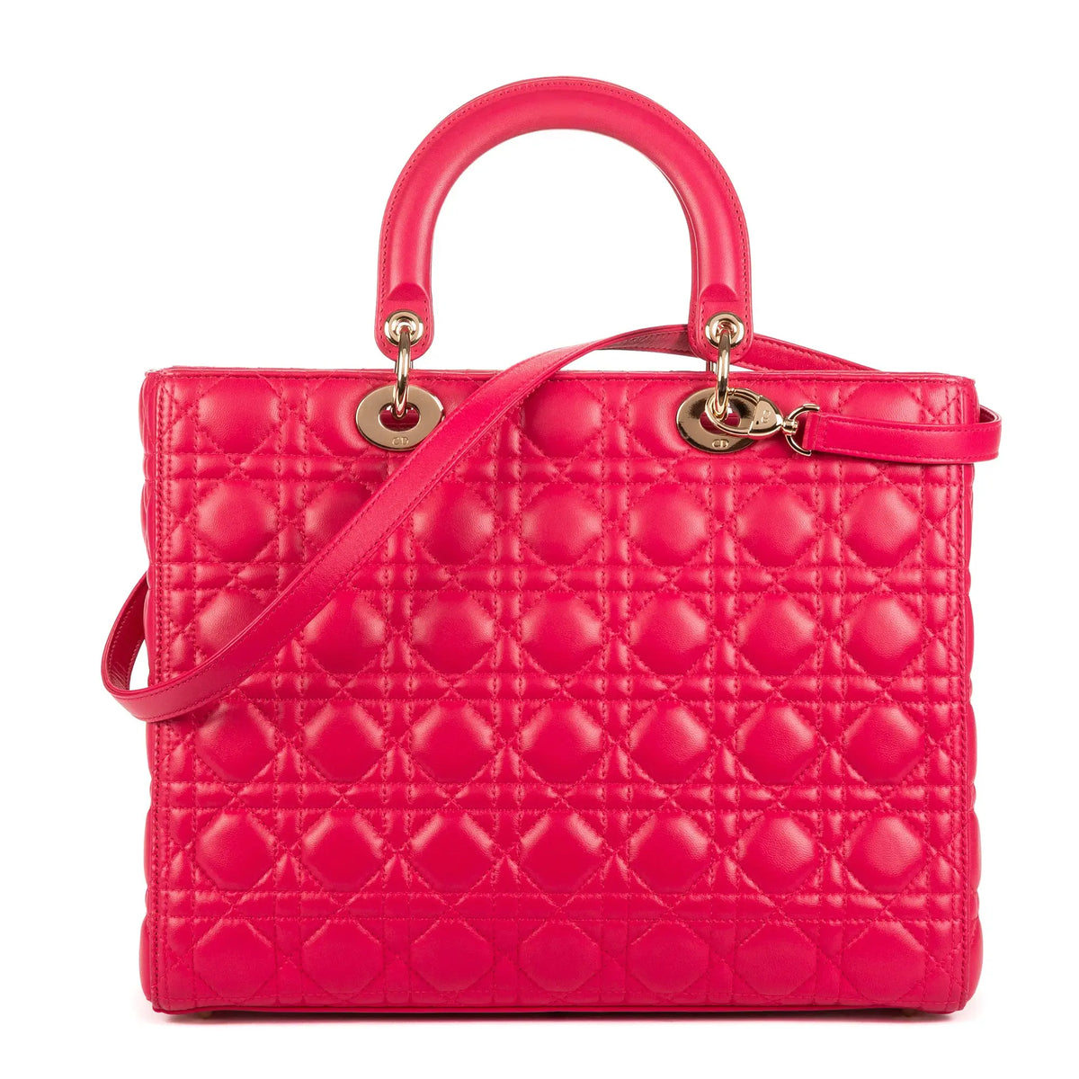 Sac bandoulière Lady Dior grand modèle en cuir cannage rose
