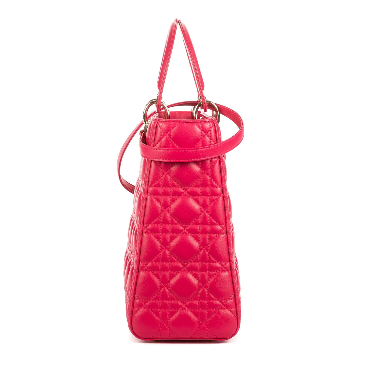 Sac bandoulière Lady Dior grand modèle en cuir cannage rose