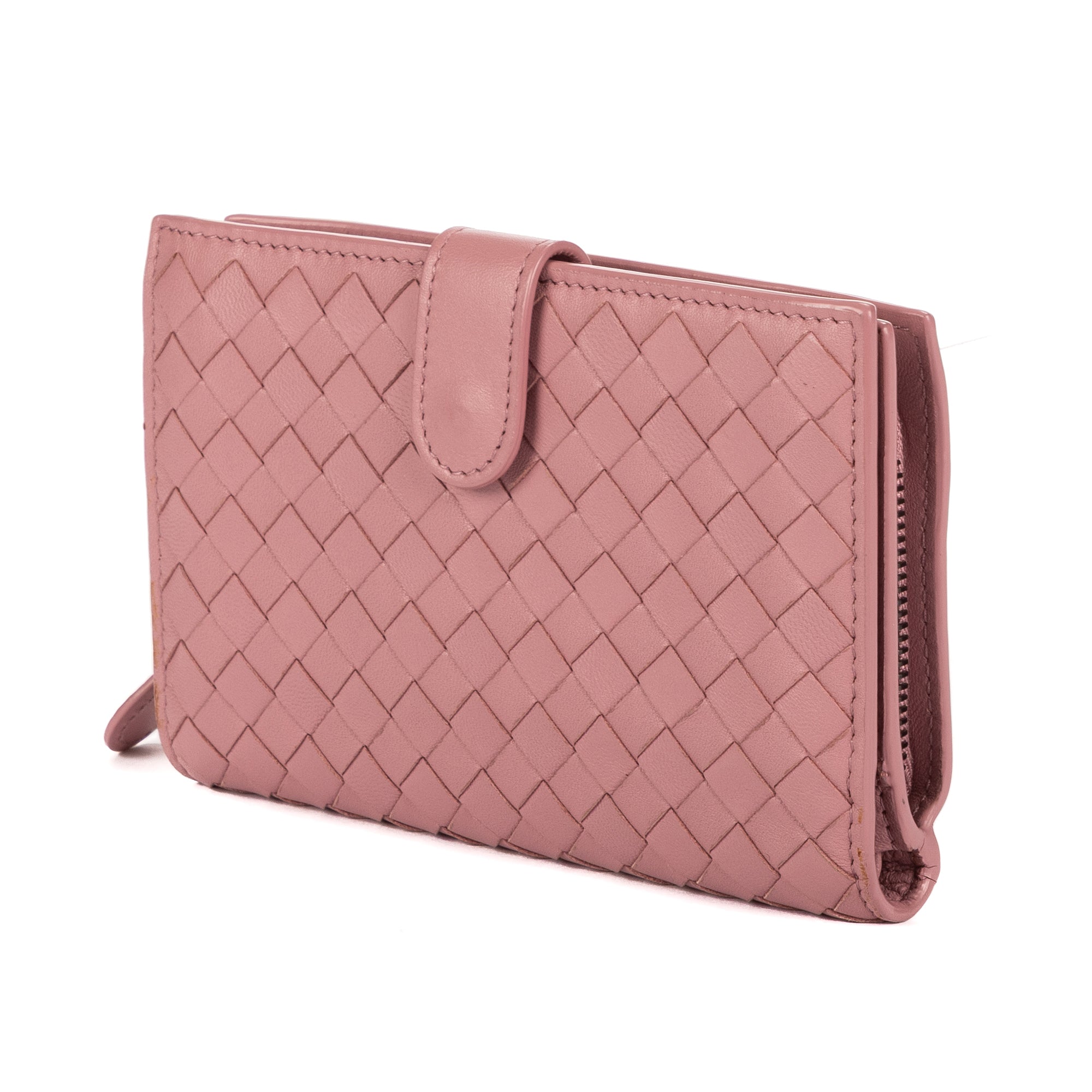 Wallet Compact Wallet Dusty Pink Intrecciato Nappa Leather