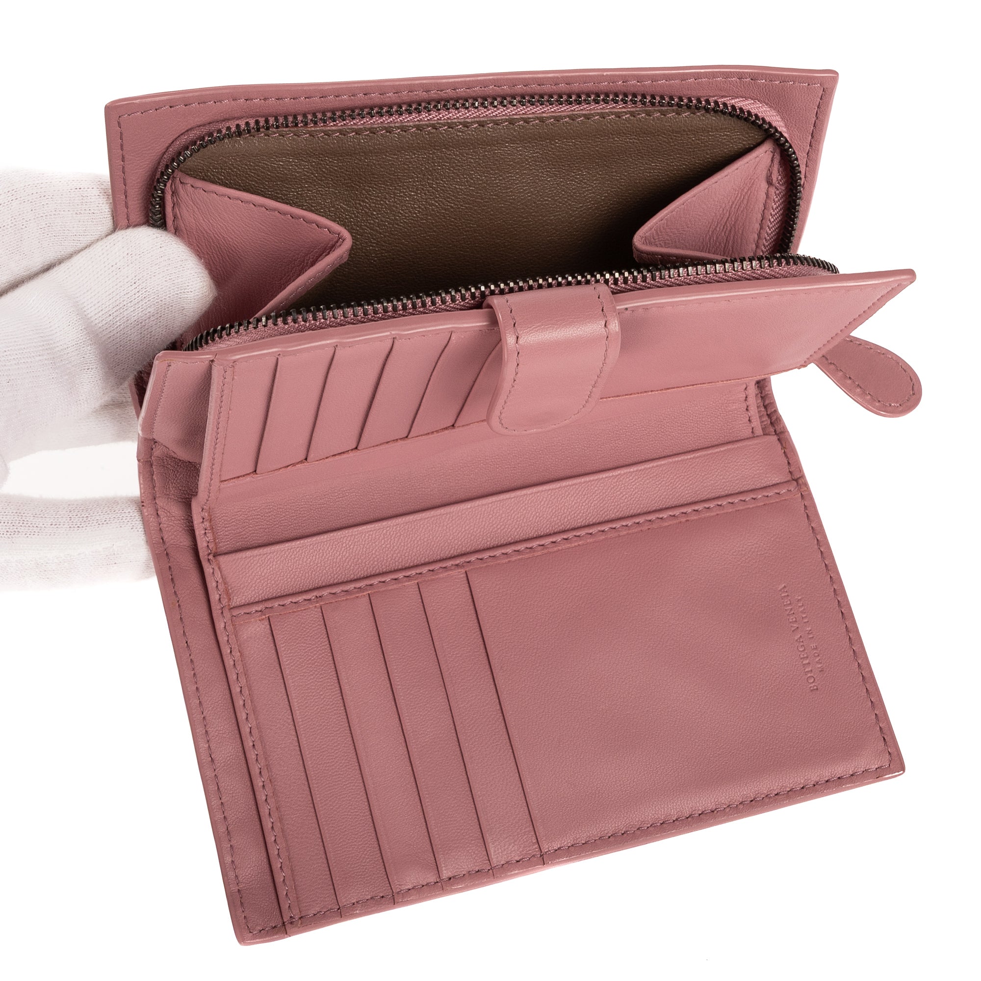 Wallet Compact Wallet Dusty Pink Intrecciato Nappa Leather