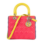 Bolso de hombro Lady Dior Tricolor Mediano Piel Cannage Fucsia