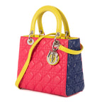 Bolso de hombro Lady Dior Tricolor Mediano Piel Cannage Fucsia