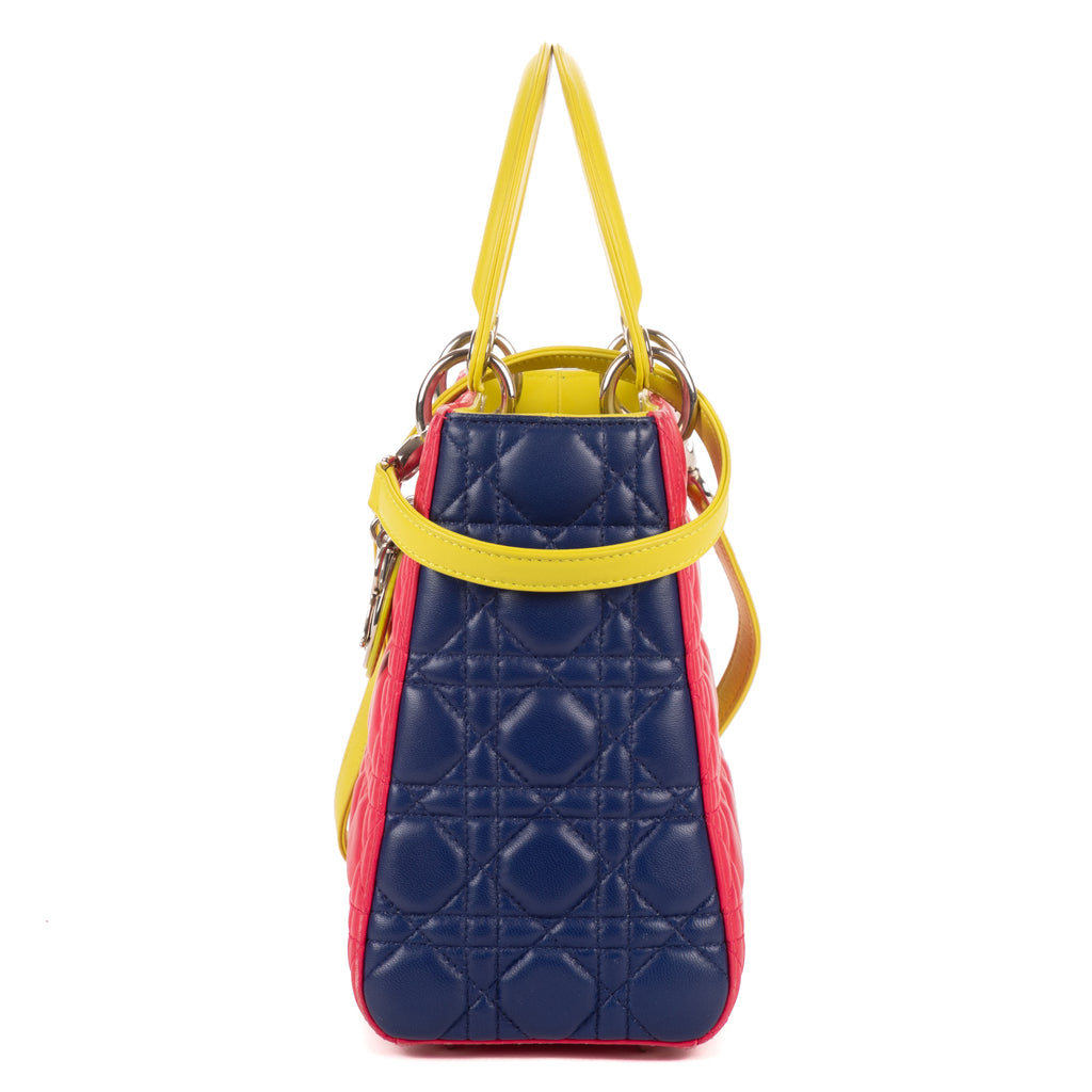 Bolso de hombro Lady Dior Tricolor Mediano Piel Cannage Fucsia