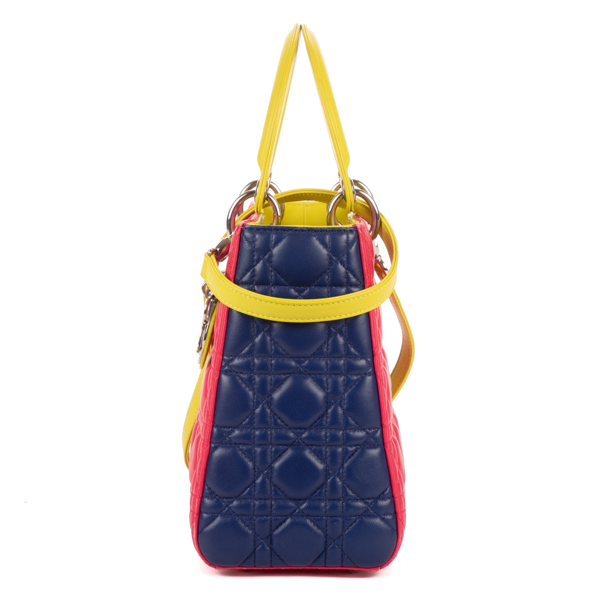 Bolso de hombro Lady Dior Tricolor Mediano Piel Cannage Fucsia