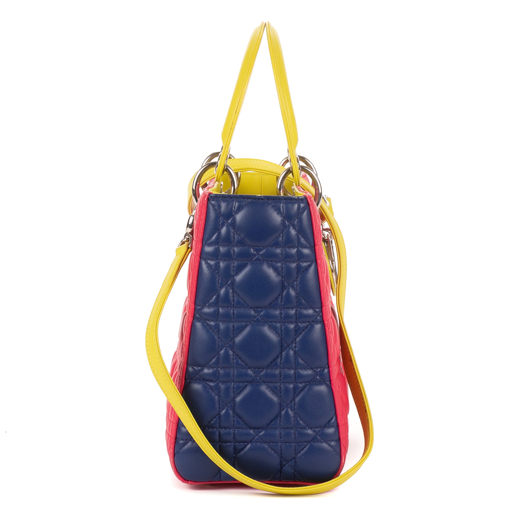 Bolso de hombro Lady Dior Tricolor Mediano Piel Cannage Fucsia