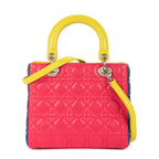 Bolso de hombro Lady Dior Tricolor Mediano Piel Cannage Fucsia