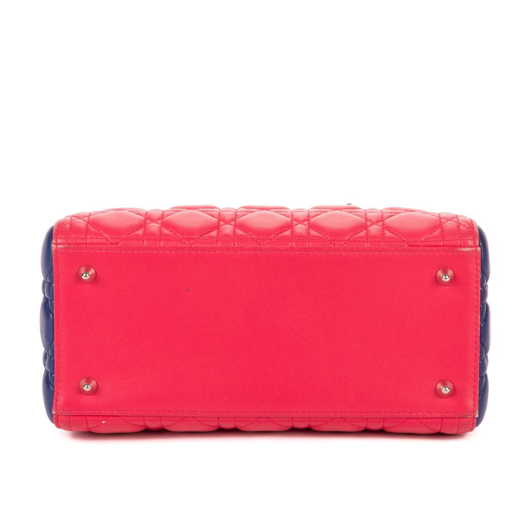 Bolso de hombro Lady Dior Tricolor Mediano Piel Cannage Fucsia