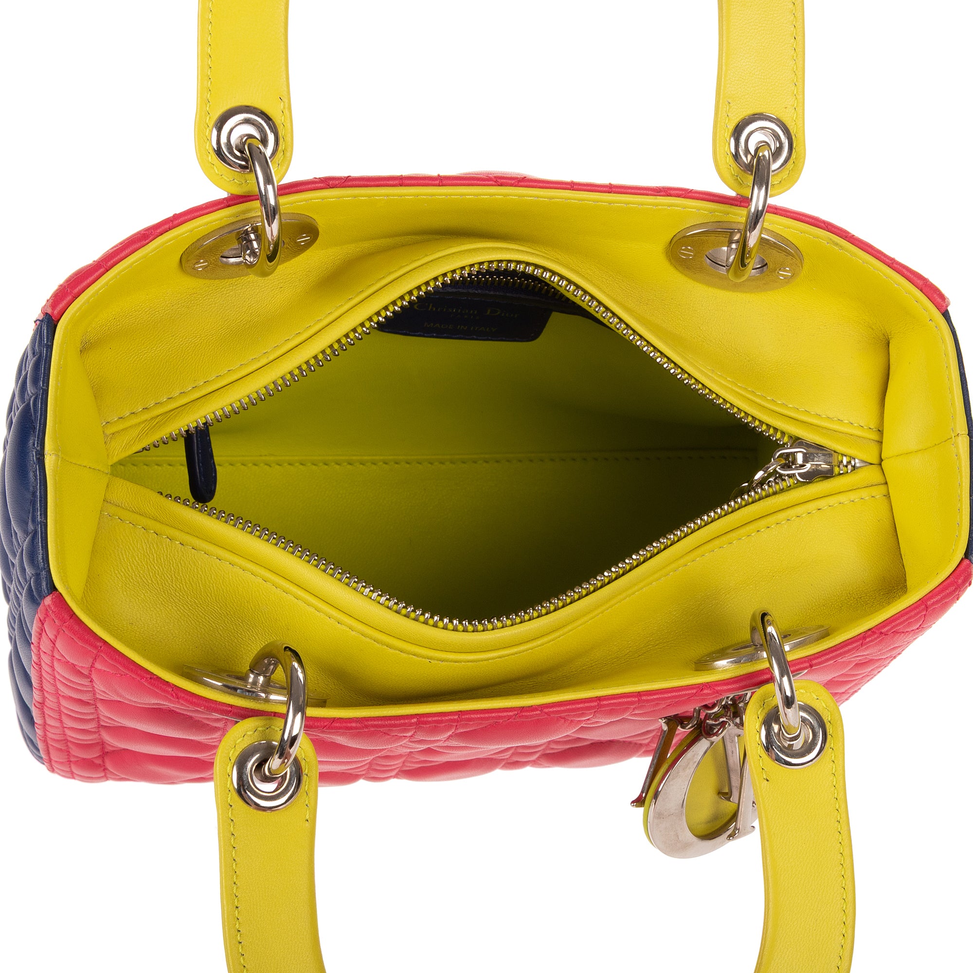 Bolso de hombro Lady Dior Tricolor Mediano Piel Cannage Fucsia