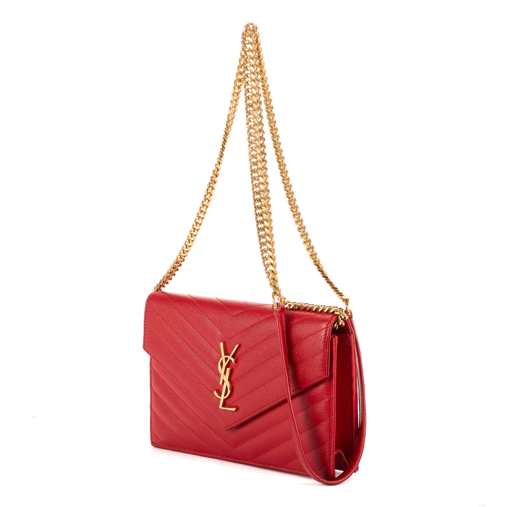 Sac bandoulière Chaîne Portefeuille Cuir Grain de Poudre Chevron Rouge