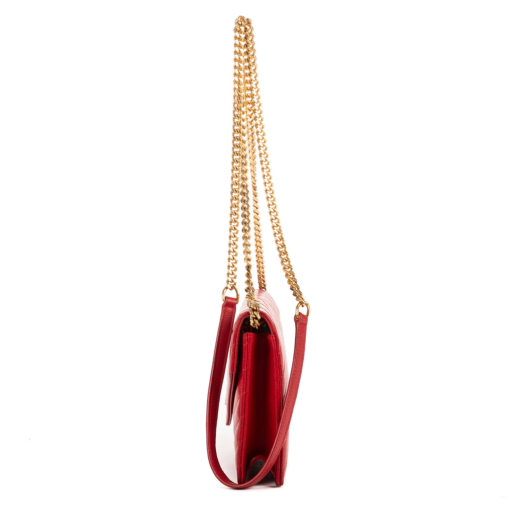 Sac bandoulière Chaîne Portefeuille Cuir Grain de Poudre Chevron Rouge