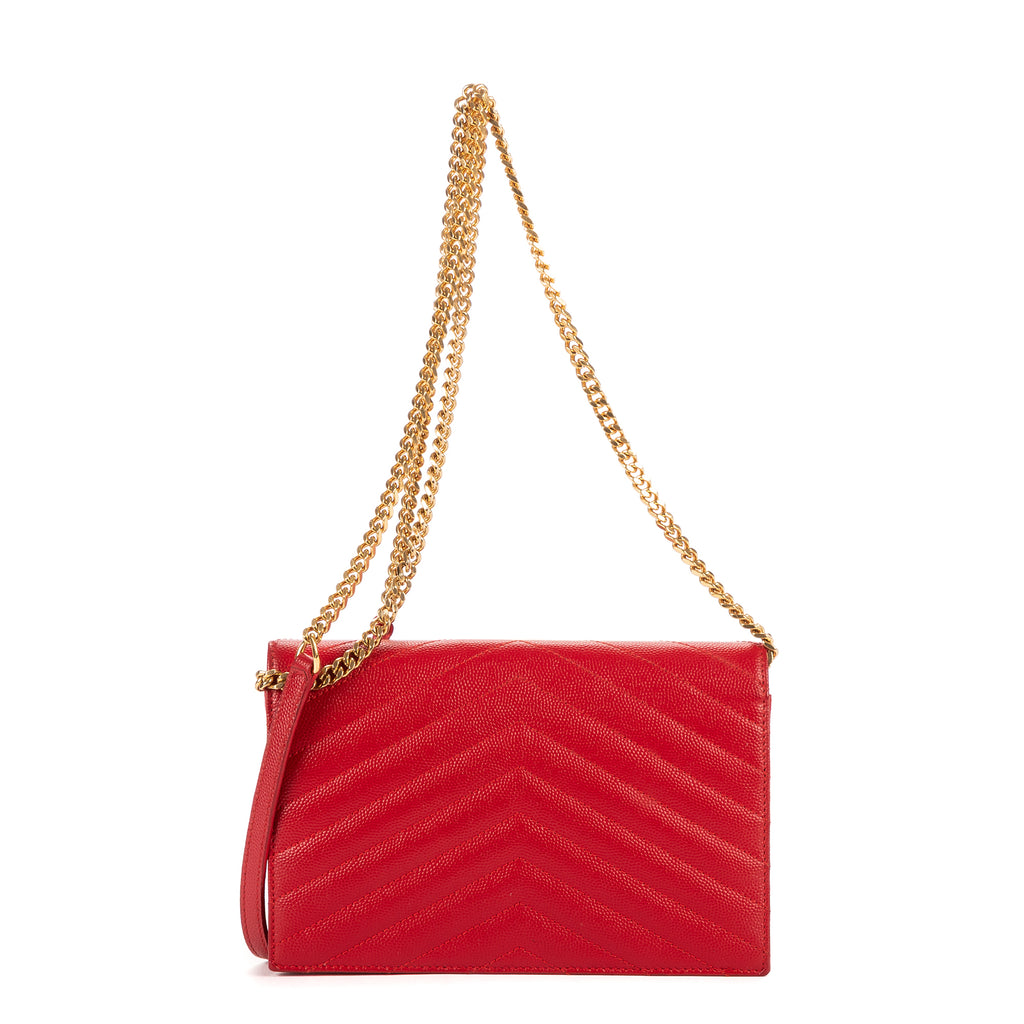 Sac bandoulière Chaîne Portefeuille Cuir Grain de Poudre Chevron Rouge