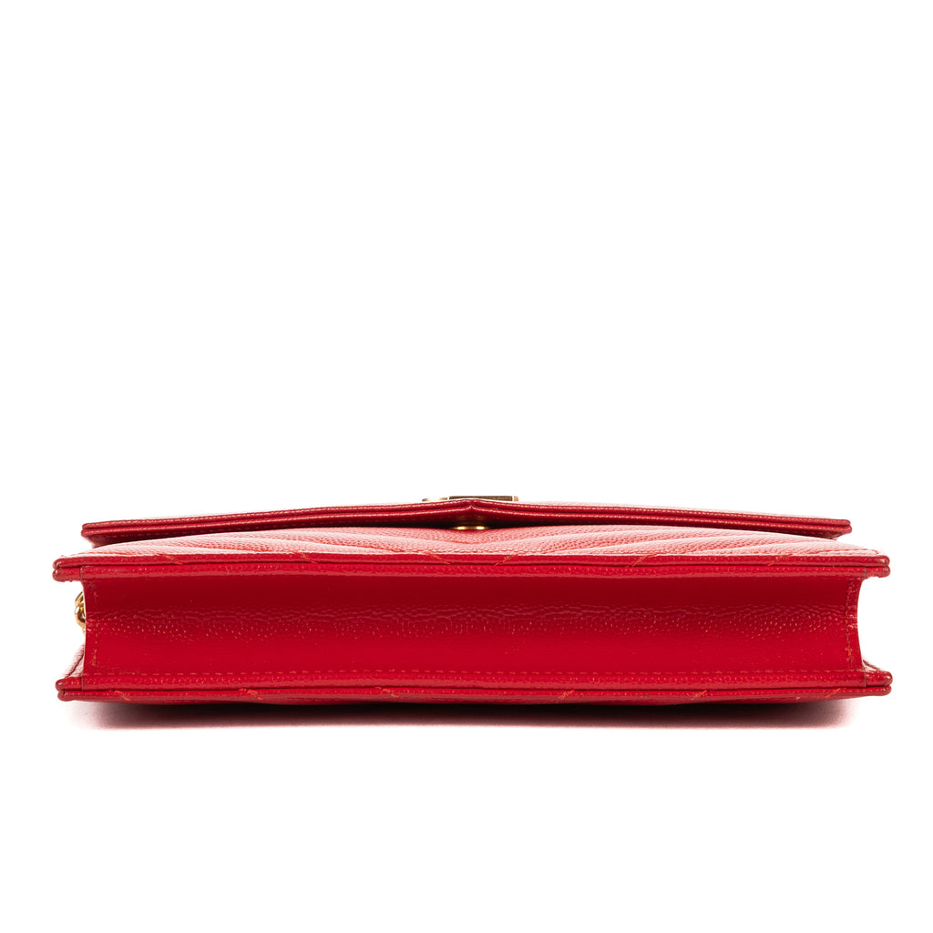 Sac bandoulière Chaîne Portefeuille Cuir Grain de Poudre Chevron Rouge