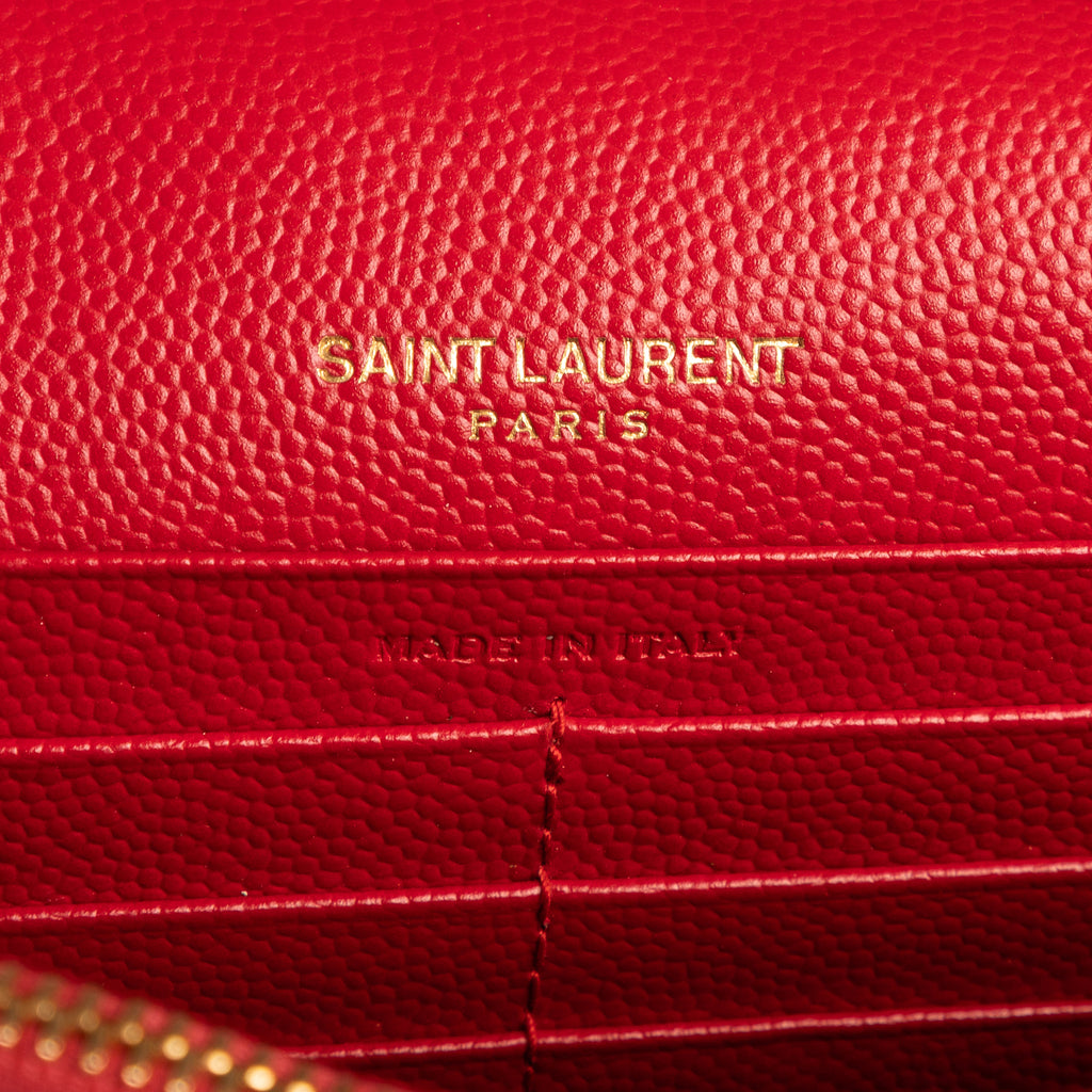 Sac bandoulière Chaîne Portefeuille Cuir Grain de Poudre Chevron Rouge