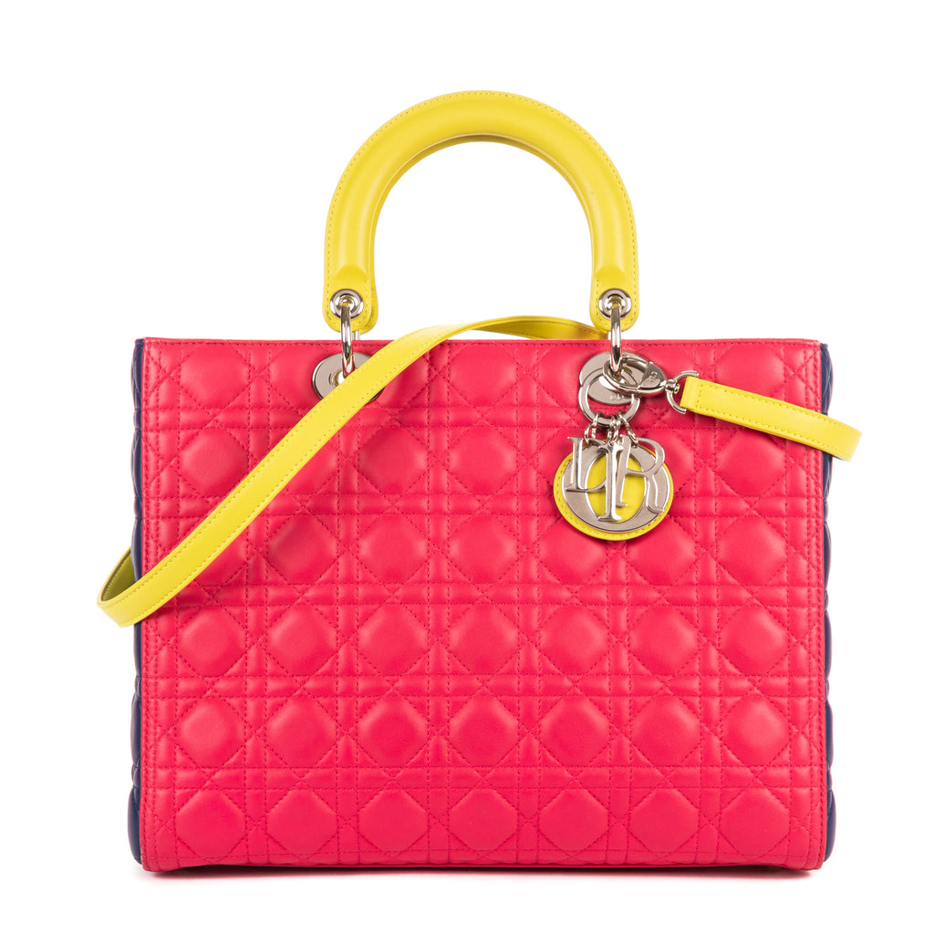 Bolso de hombro Lady Dior Tricolor Grande Piel Cannage Fucsia