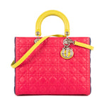 Bolso de hombro Lady Dior Tricolor Grande Piel Cannage Fucsia
