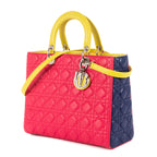 Bolso de hombro Lady Dior Tricolor Grande Piel Cannage Fucsia
